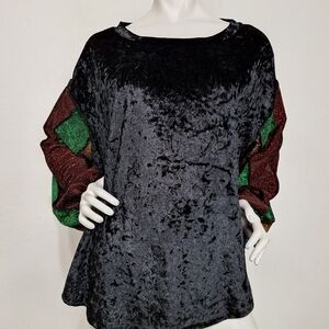 Umgee Black Crushed Velvet Witchy Whimsigoth Wide Multicolor Sleeve Top Size S